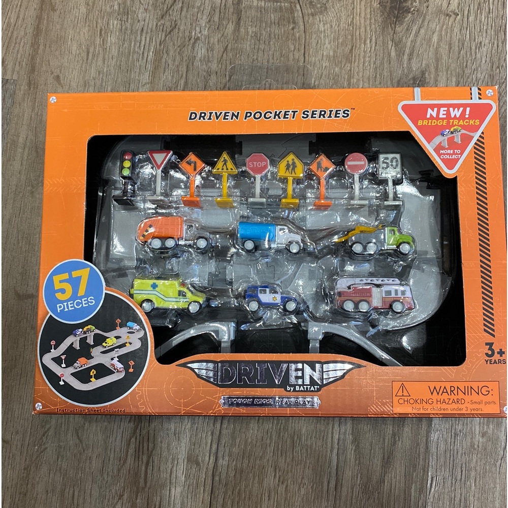 New DRIVEN Track Playset w/Toy Trucks Safe & Clean City Crew 57pc Pocket…